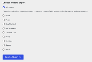 Wordpress export menu.